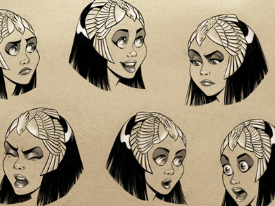 Cleo Expression Sheet anger asp character design characters cleopatra cobra contempt egypt fear illustration joy queen sadness snake surprise