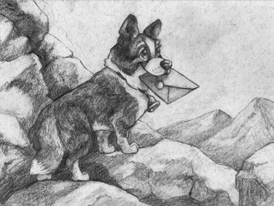 Special Delivery: Underdrawing 2.0 christmas christmas card corgi graphite holiday mountains snow