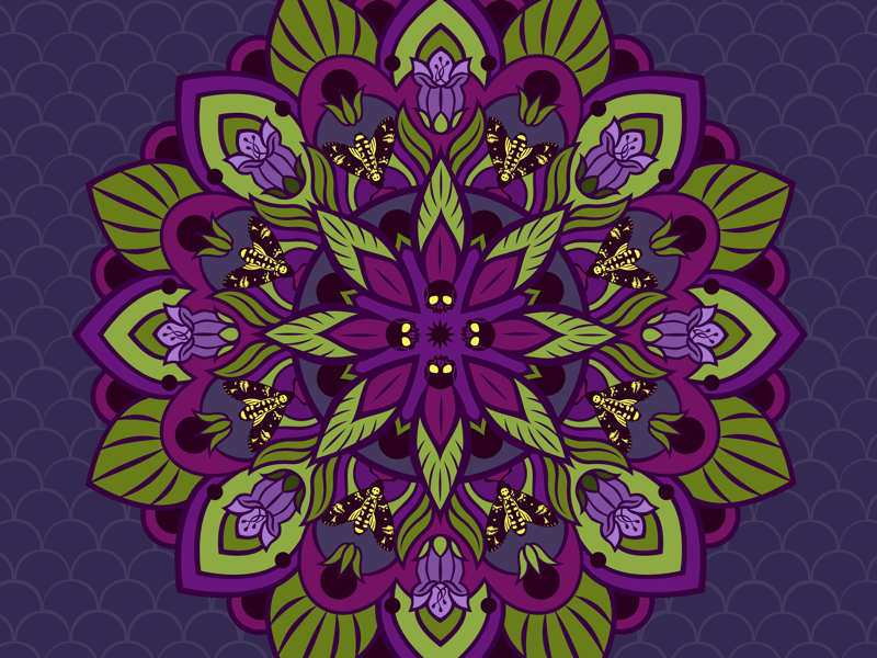 Belladonna Tapestry deaths head moth skull moth leaf bud flower magic poison belladonna deadly nightshade dead death