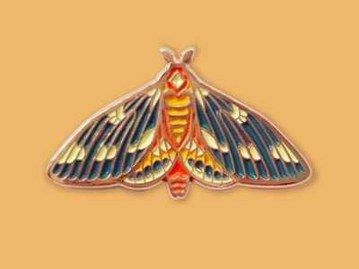 Rune Moth Enamel Pin creature design enamel pin illustration moth night orange moth pin regal royal rune