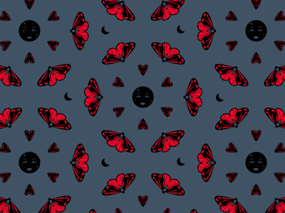 Cinnabar Moth and New Moon Alternate WIP cinnabar fabric midnight moon moth new night pattern sky textiles