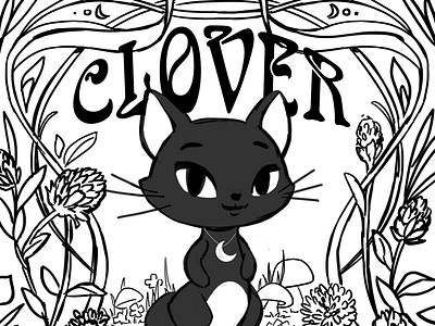 Clover Black (sketch) black book cat childrens book clover illustration kids book magic witch