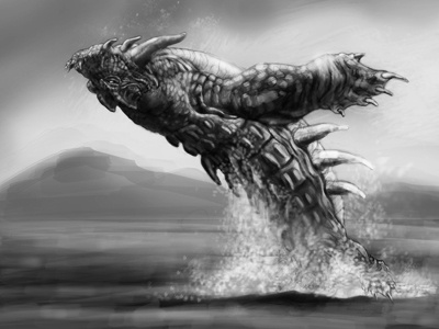 Draco marina (rough underpainting) dragon marine monster ocean saltwater sea sea dragon sea monster