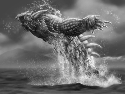 Draco marina underpainting continued dragon marine monster ocean saltwater sea sea dragon sea monster