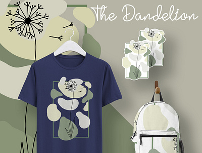 The Dandelion | Digital Design Product Mockup bag concept art dandelion design floral flower flowers geometric green illustration lineart minimal mockup mockup psd modern neutral shirt soft stickers