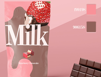 Milk Color Coordination advertising branding complimentary concept art design dessert flat illustration minimal mockup mockup psd palette pink productdesign strawberry sweets