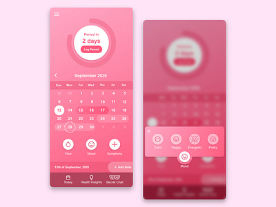 Flow Re-design app design app redesign clean design clean ui health mobile mobile app mobile ui mobile uiux period tracker pink redesign ui design uidesign ux design uxdesign