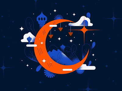 Happy Ramadan! Moon and clouds illustration