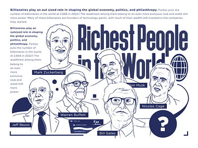 Richest People in the World business cartoon cute flat illustration illustrator millionaires money peoples portrait vector vectorart