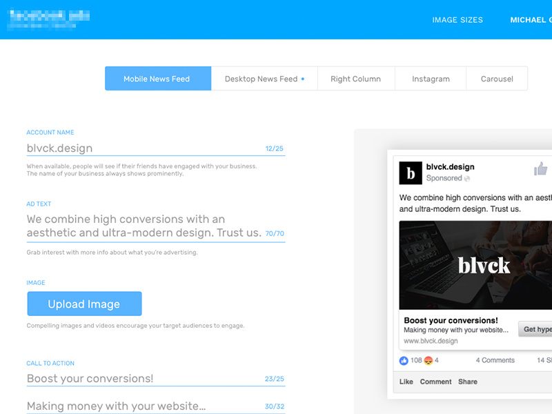 Ad Creator Backend ads social facebook google minimal slick ui backend web creator design material