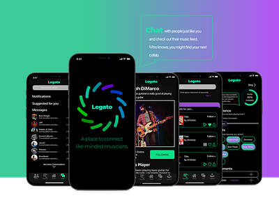 Legato-the place to meet musicians atlanta branding collaboration design iteration mobile app music app prototype research seattle ui ux wireframing