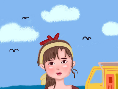 Cute Girl at the beach digital illustration illustration photoshop