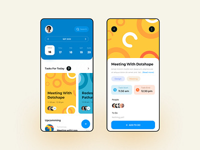 Task Management App calendar clean daily details meeting mobile app schedule task todo ui ux