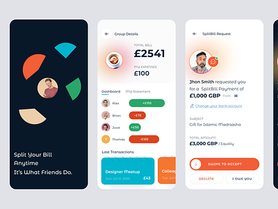 Split Bill Mobile App finance mobile app pay bill payment share bill split bill transactions ui ux