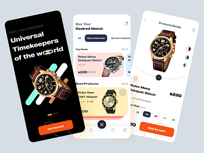 Watch App clean ecommerce ios app minimal mobile app onboarding orange shop ui uiux ux