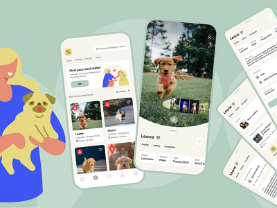 Pet adoption concept app adoption animals app concept cute dating design dog love match pet ui