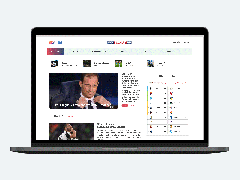 Reimagining Sky Sport Italia - Desktop desktop gif interaction mobile responsive product design skysport ui ux visual design website