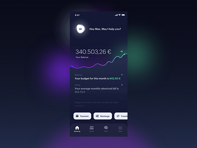 Banking app design concept app bank banking chat credit finance money recommend transition ui