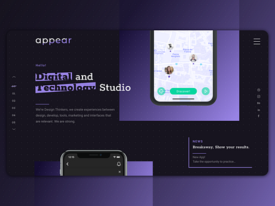 Appear Design Studio - Concept app black branding dark depth design studio develop digital experience technology ui violet website