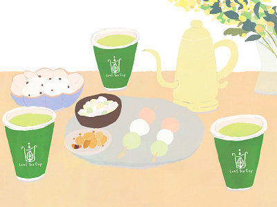 Leaf Tea Cup 4 asia cafe green illustration japan pop tea wagashi