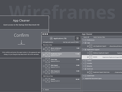 App Cleaner Wireframes behance mac app ui ux wireframes