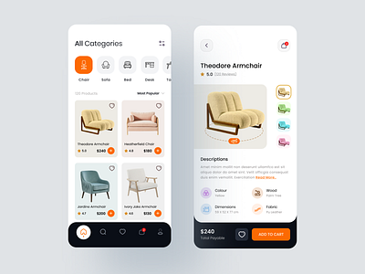 Furniture Mobile App UI Design clean ecommerce furniture furniture app online shopping shop sofa store ui ux