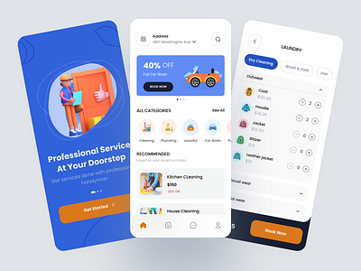 Service App app design booking car service car wash clean clean ui cleaning app delivery pickup dry wash home cleaning laundry app minimal mobile app mobile ui on demand on demand service onboarding plumbing service app uiux