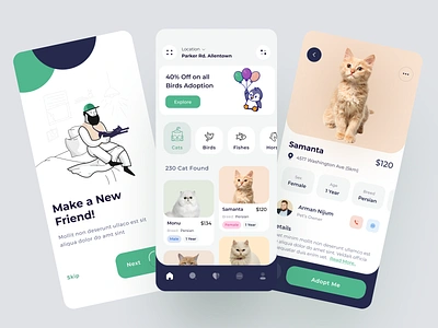 Pet Adoption Mobile App adoption animals app cat clean minimalist mobile app mobile ui pet pet adopt pet adoption pet app pet care pet shelter pets petshop petstore ui uidesign uiux