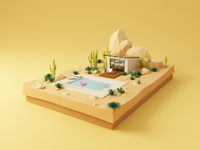 My Low Poly Desert Vacation 3d 3d art 3d blender 3d model 3d modeling art blender deserthouse design graphic design illustration isometric lowpoly mexico pool product design render summer vacation