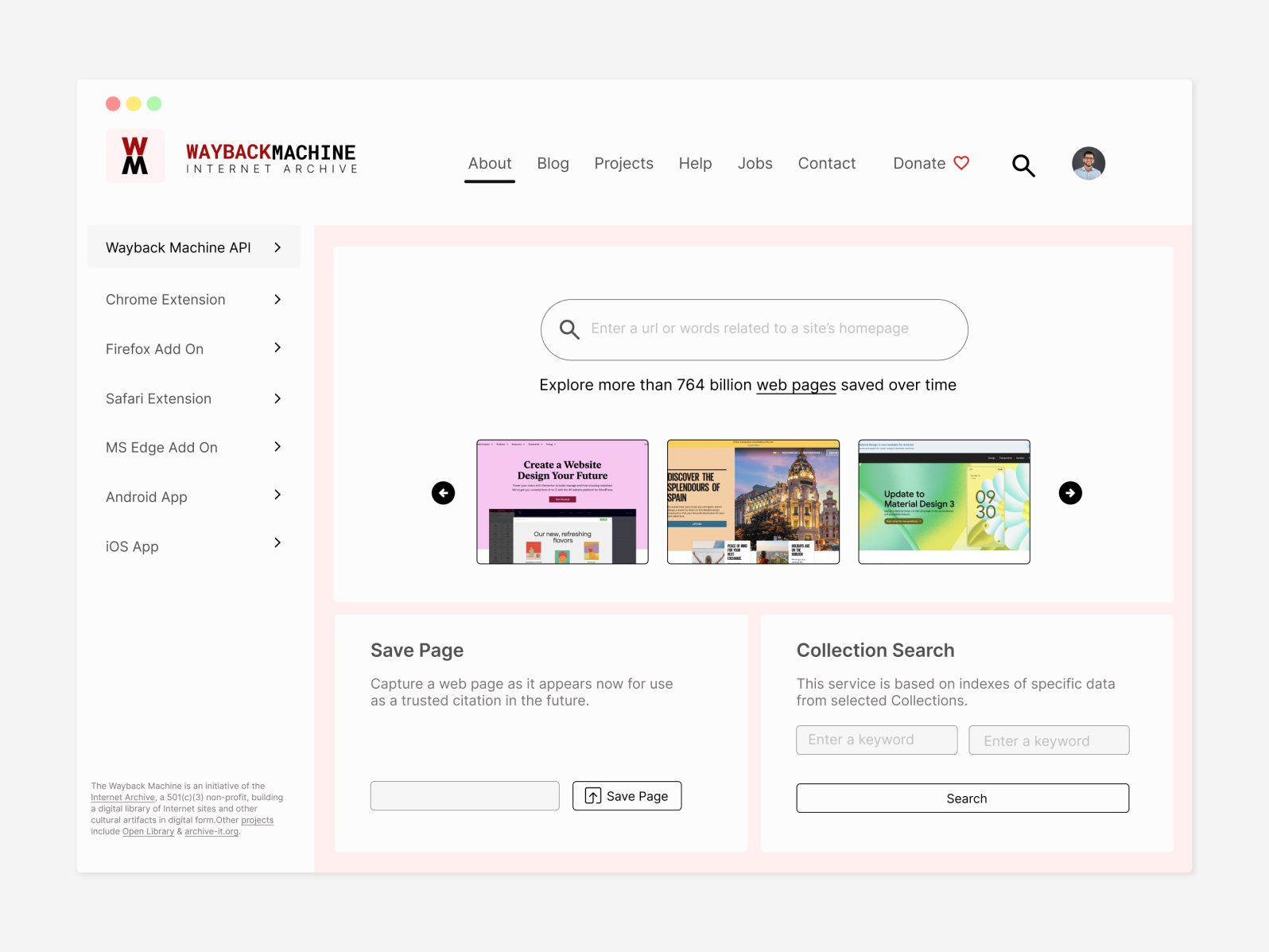 Redesign: Wayback Machine by Ruben on Dribbble