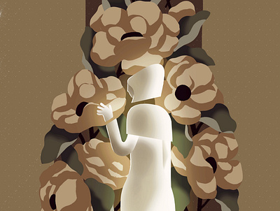 Camellia japonica brown character design flat flower girl illustration ipad leaf procreate