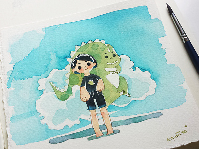 Little dinosaur cute painting watercolor