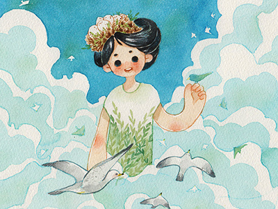 above clouds/5 cloud cute painting watercolor