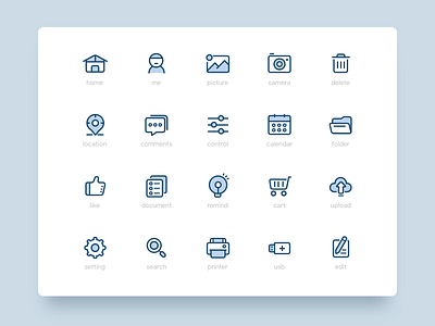 20 Icons blue design flat icons illustration line sketch vector