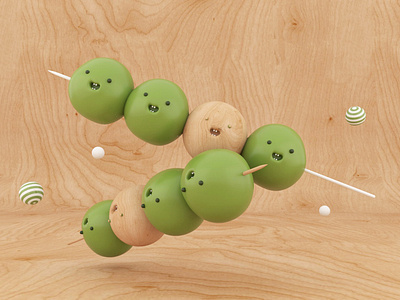 peas&wood2 3d c4d character cute green pea wood