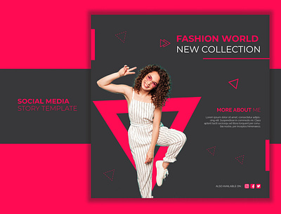 Fashion world template with model branding design fashion flat illustration typography ui web