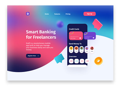 Draft App Landing Page app design logo typography ui ux