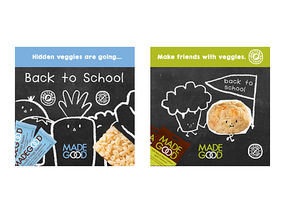 MadeGood social posts for Back to School cereal cute food ad food illustration kids branding organic food