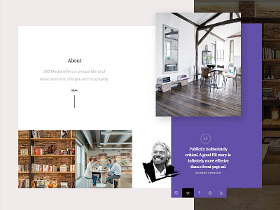 360 Media clean dark elegant flat minimal pr public relations purple ui ui design web web design