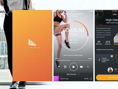 Fitradio UI Design creative fitness minimal mobile app mobile ui ui ui design user experience user interface ux