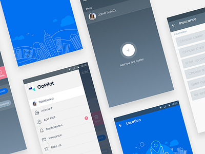 Gopilot Mobile UI android mobile application app blue clean illustration mobile onboarding screens ui ui design ux ux design