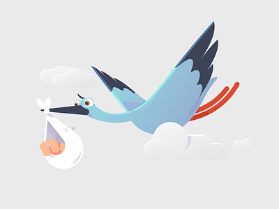 New Delivery animal baby character cloud delivery illlustration stork