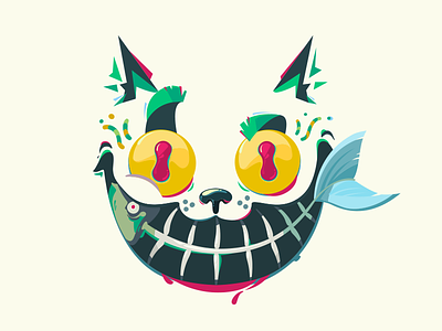 Smile! cat crazy fish fishbone illustration smile vector