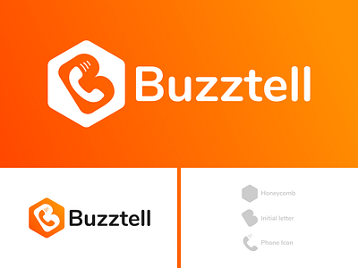 Buzztell Logo | Brand Identity b branding design flat gradient graphic design hexagon honey honeycomb icon illustration logo logomark minimal negative space phone tele telecom telephone vector