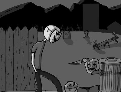 greyscale happyman digital art drawings horror art illustration