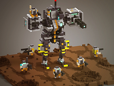 Robot and soldiers 3D 3d 3d art character design cubes game art soldier voxel voxelart