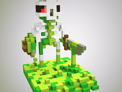 Swamp Skeleton Warrior 3d 3d art character design cubes game art middle ages skeleton skull soldier voxel voxelart warrior