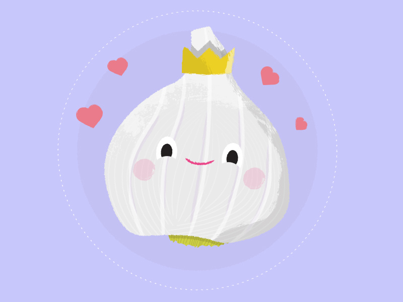 Garlic Love smell heart color happy smile rough texture veg garlic cute design character