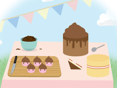 Cake Sale bunting cake characters cute fare food illustration market summer vector