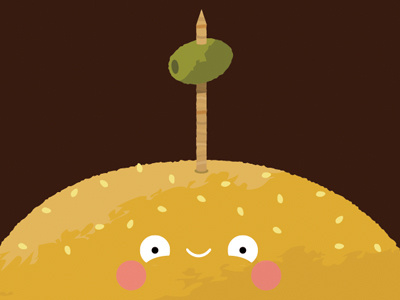 WIP Burger aaron miller burger character color colour cute edges food happy illustration lunch olive rough seeds smile tasty texture vector